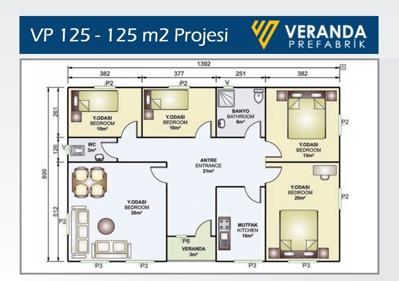 VP 125 - 4+1 Prefabrik Ev 2. Fotoğrafı