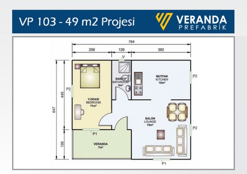 VP 103 - 49 m2 Tek Katlı Prefabrik Ev 2. Fotoğrafı