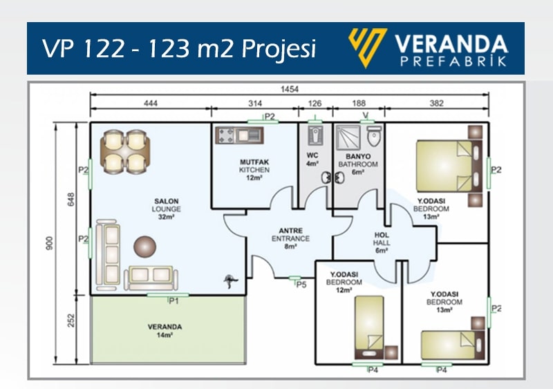 VP 122 - 123 m2 Tek Katlı Prefabrik Ev 2. Fotoğrafı