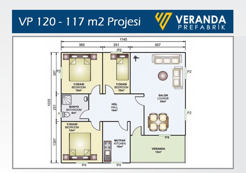 VP 120 - 117 m2 Tek Katlı Prefabrik Ev 2. Fotoğrafı