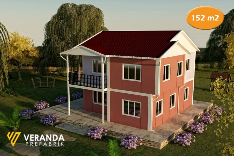 VP 210 142 m2 2 Katlı Prefabrik Ev Veranda Prefabrik