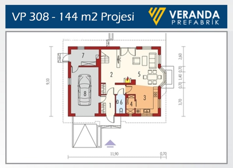 VP 308 - 144 m2 Hafif Çelik Villa 4. Fotoğrafı