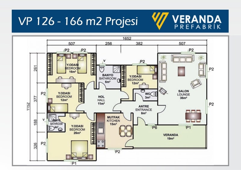 VP 126 - 166 m2 Prefabrik Ev 2. Fotoğrafı