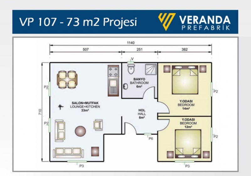 VP 107 - 73 m2 Tek Katlı Prefabrik Ev 2. Fotoğrafı