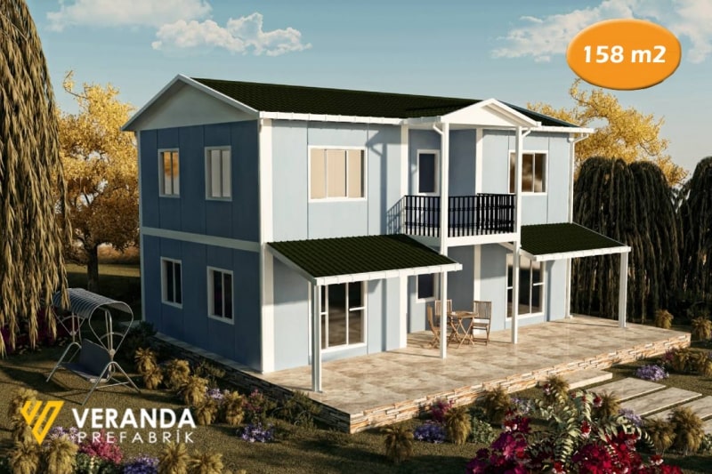 VP 211 158 m2 2 Katlı Prefabrik Ev Veranda Prefabrik