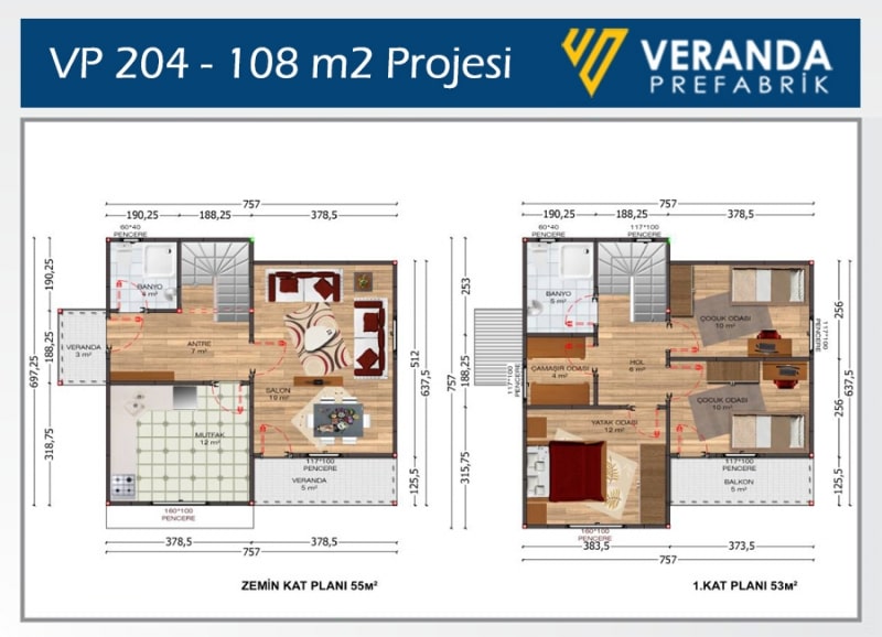 VP 204 - 108 m2 Dubleks Prefabrik Ev 2. Fotoğrafı