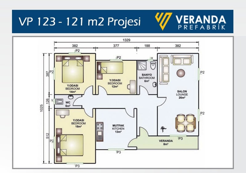 VP 123 - 121 m2 Tek Katlı Prefabrik Ev 2. Fotoğrafı