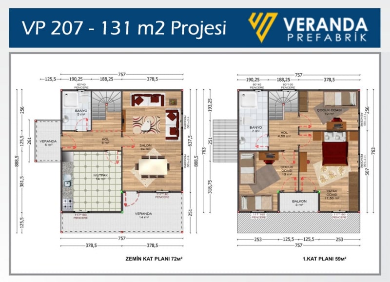 VP 207 - 131 m2 Çift Katlı Prefabrik Ev 2. Fotoğrafı