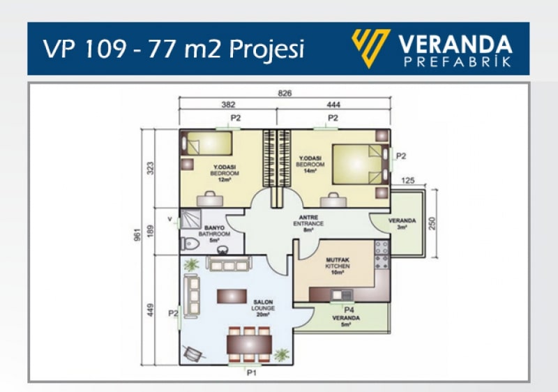 VP 109 - 77 M2 Prefabrik Ev 2. Fotoğrafı