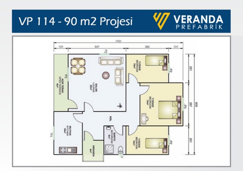 VP 114 - 90 m2 Tek Katlı Prefabrik Ev 2. Fotoğrafı