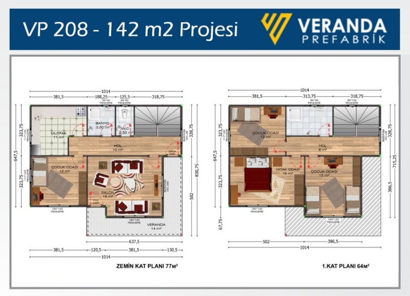 VP 208 - 142 m2 2 Katlı Prefabrik Ev 2. Fotoğrafı