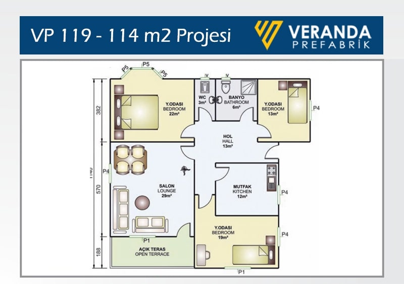 VP 119 - 114 m2 3+1 Prefabrik Ev 2. Fotoğrafı