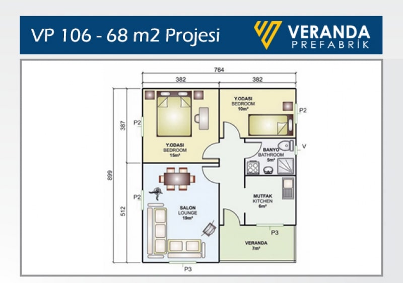 vp 106 68 m2 prefabrik ev projesi veranda prefabrik