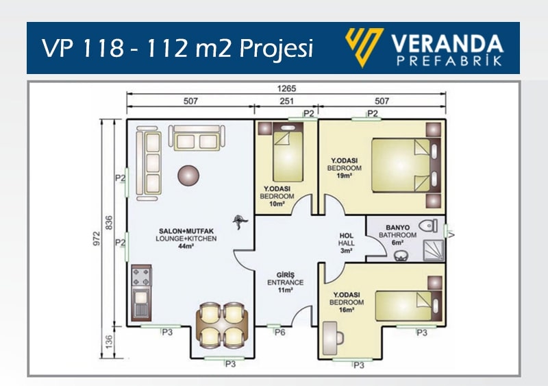 VP 118 - 112 m2 Tek Katlı Prefabrik Ev 2. Fotoğrafı