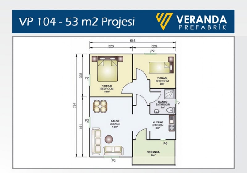 VP 104 - 53 m2 Tek Katlı Prefabrik Ev 2. Fotoğrafı