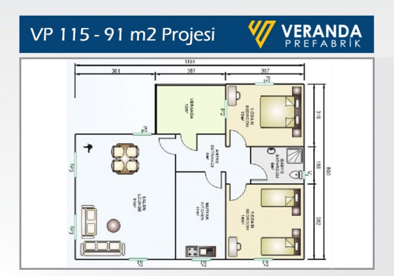 VP 115 - 91 m2 Prefabrik Ev 2. Fotoğrafı