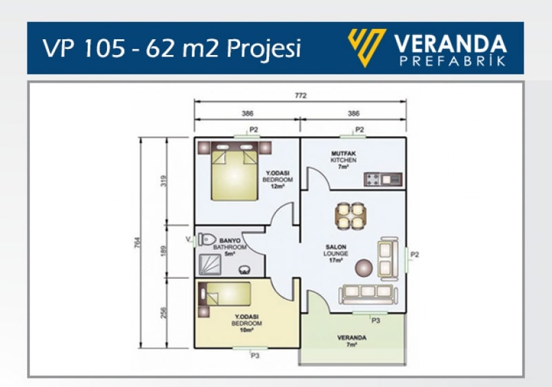 VP 105 - 62 m2 Prefabrik Ev 2. Fotoğrafı